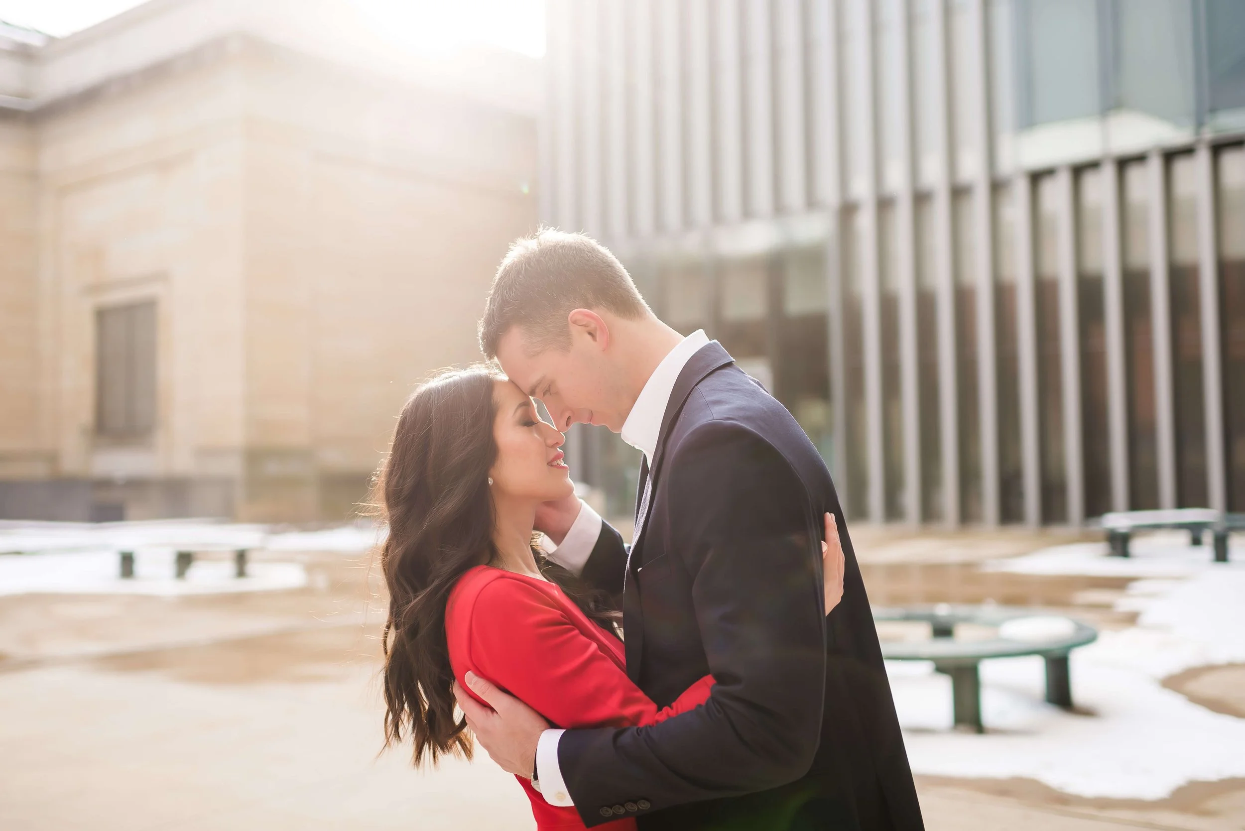 University of Michigan Campus Snowy Winter Engagement Session